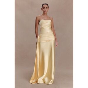 MESHKI Sarah Strapless Maxi Dress Lemon Small New With Tags